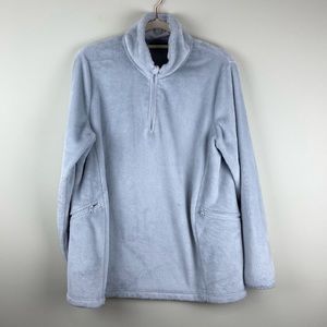 Land’s End fuzzy faux fur teddy quarter zip pullover with pockets size L